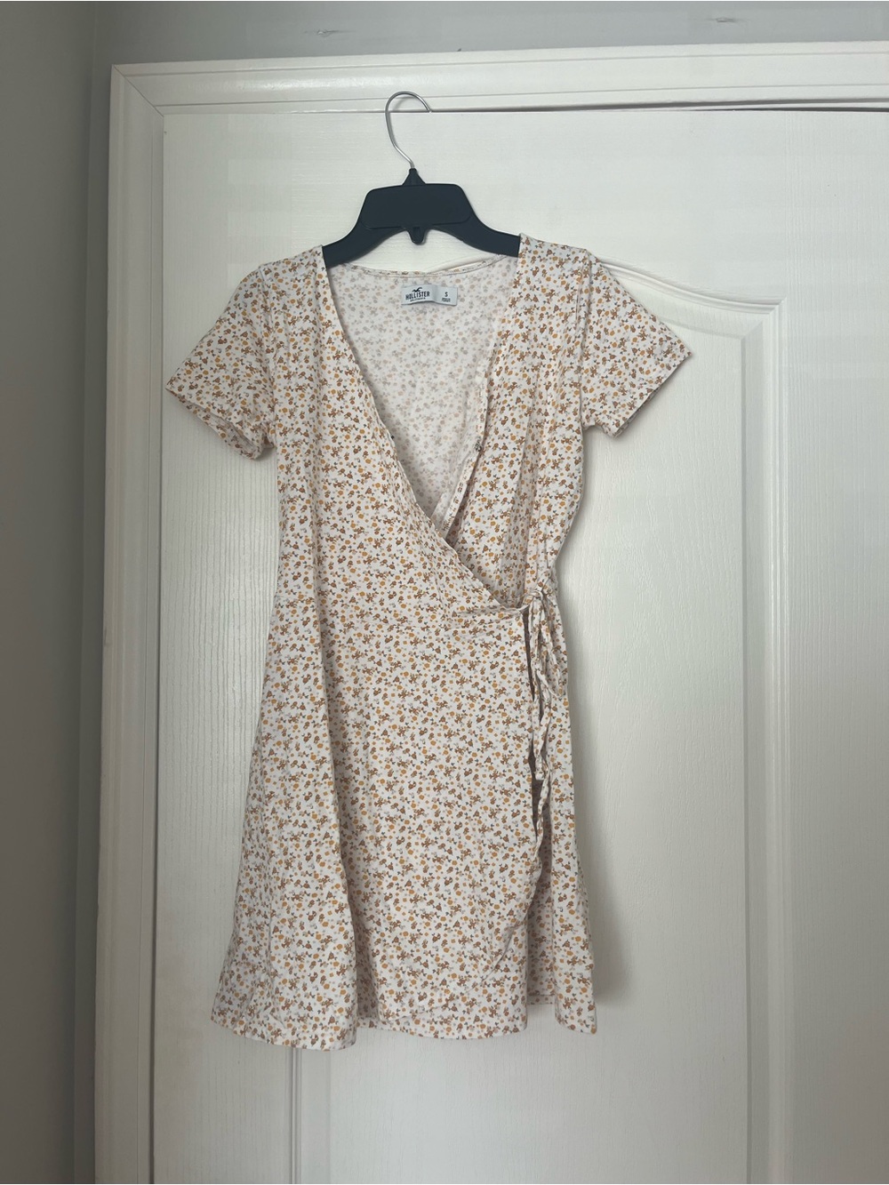 Hollister White Wrap Mini Dress with Mustard Floral